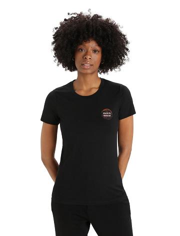 Women's Icebreaker Merino Tech Lite II Short Sleeve Natural Alps T Shirts Black | CA 1342MQZA